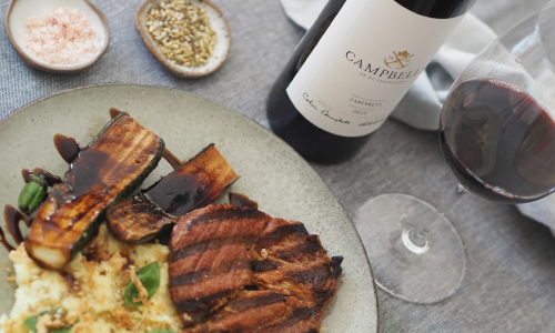 Pork, Grilled Zucchini and Potato Mash with Cabernets