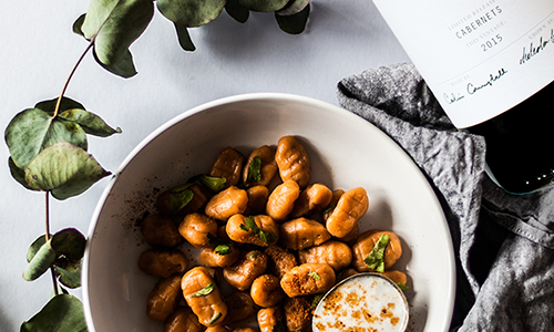 Pan Fried Gnocchi, Lamb, Pumpkin and Spinach with Cabernets