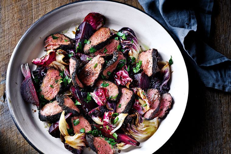 Chargrilled kangaroo loin with beetroot and radicchio