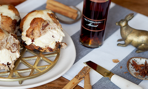 Hot Cross Buns with Muscat Ice Cream
